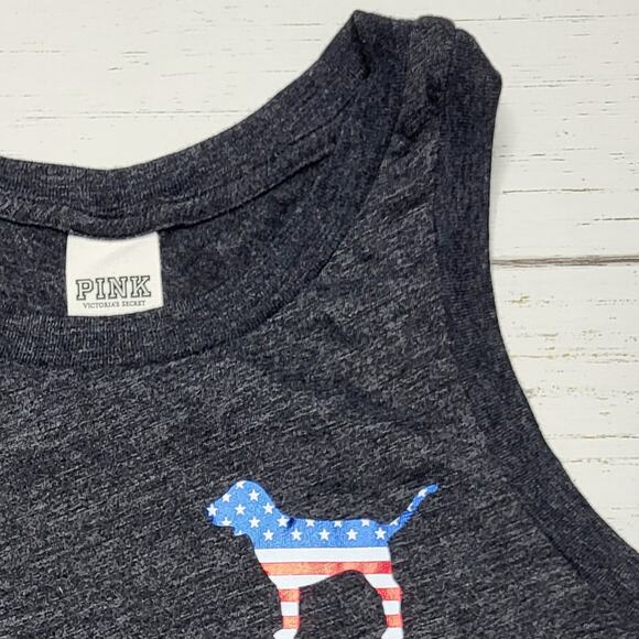 Victoria's Secret Pink Bling Tank Top American Patriotic Glitter Dog Gray XS - Picture 4 of 7